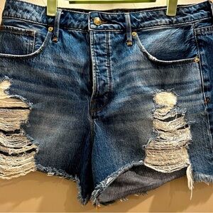 Good American Distressed Blue Denim Shorts